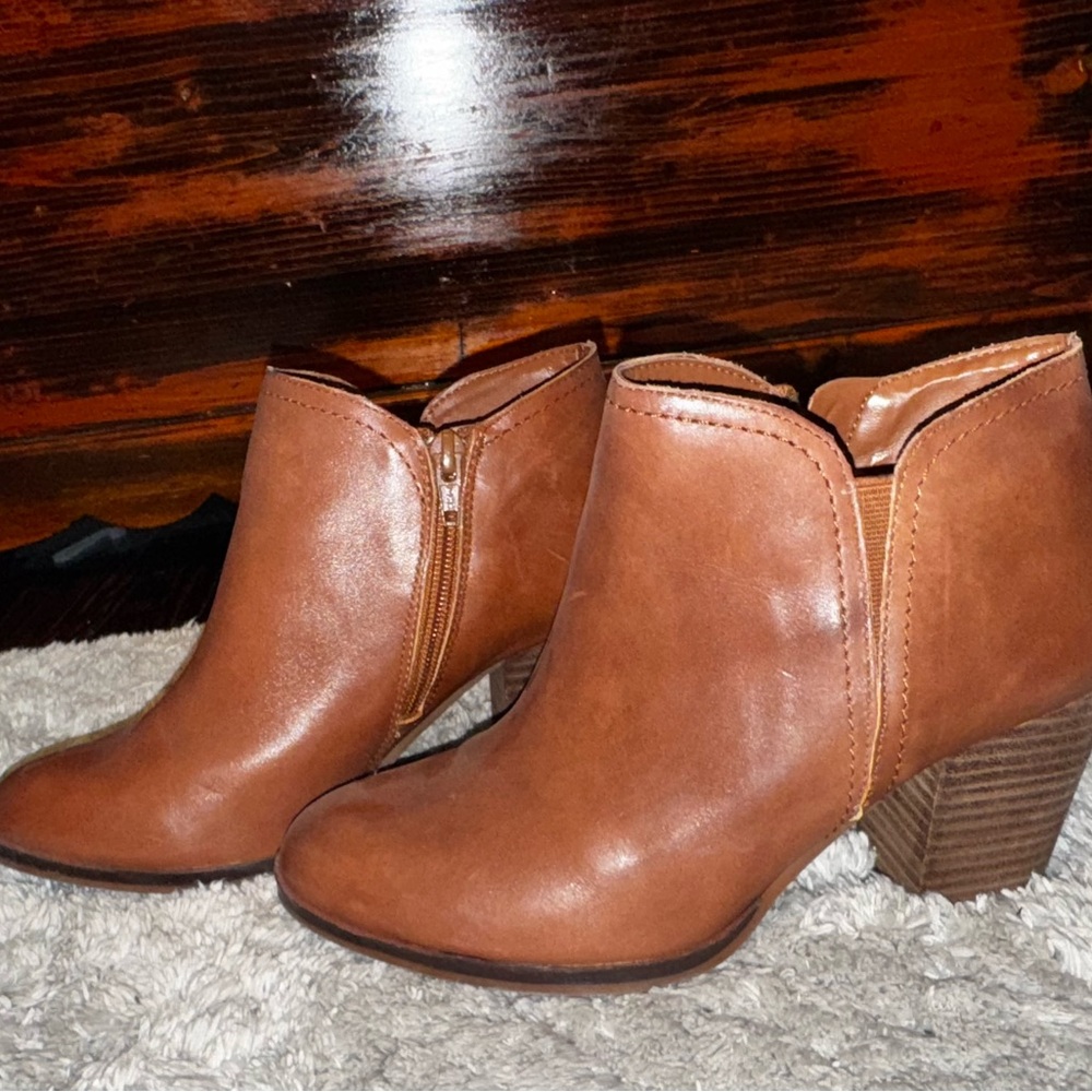 Alex Marie Brown Ankle Boots with Stacked Heel